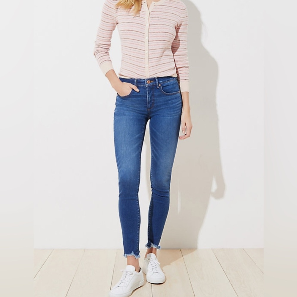 LOFT Cropped, Chewed Hem Skinny Jeans